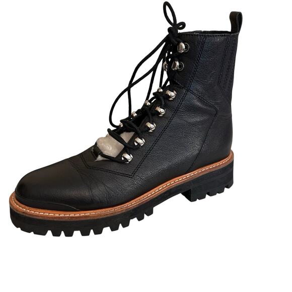 NWOB MARC FISHER LTD Women’s Izzie Shearling Leather Lug Sole Black Boots Sz. 8 - Picture 6 of 16